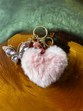 Pink Fuzzy Heart Butterfly Keychain
